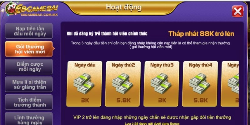 Đa dạng chương trình tặng thưởng từ cổng game 68 Game Bài
