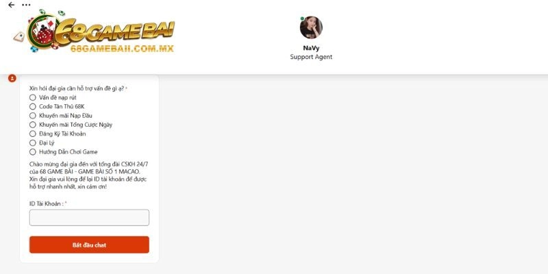 Tình huống, vấn đề cần liên hệ 68 Game Bài 